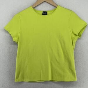 EILEEN FISHER Top M Cotton Jersey Interlock Crewneck Short Sleeve Green